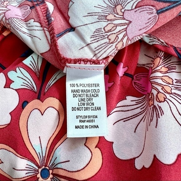 🎁 MONTEAU LA Pink & Red Floral Smocked Maxi Dress Sleeveless Size XS - Picture 9 of 11